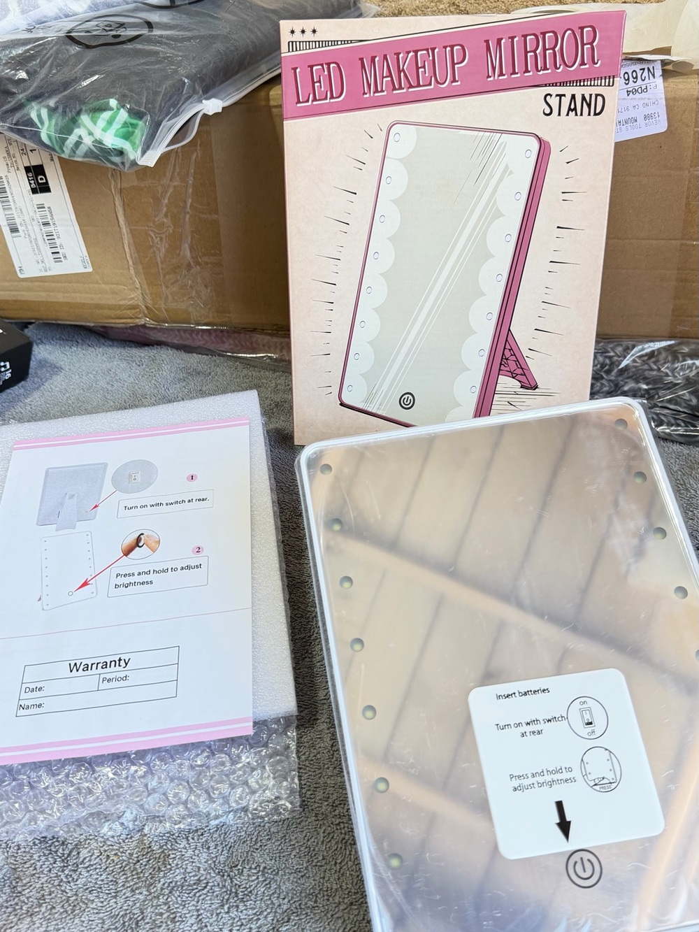 Pink LED Makeup Mirror Stand with Adjustable Brightness